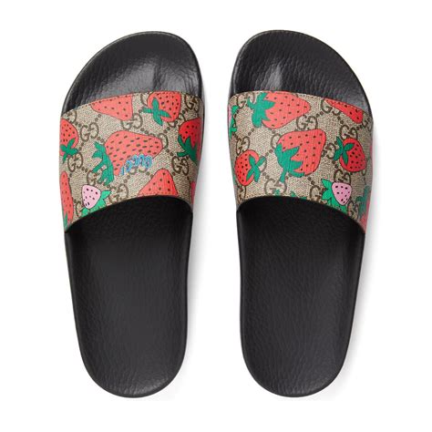 gucci gg supreme print slides|gucci slides with strawberry.